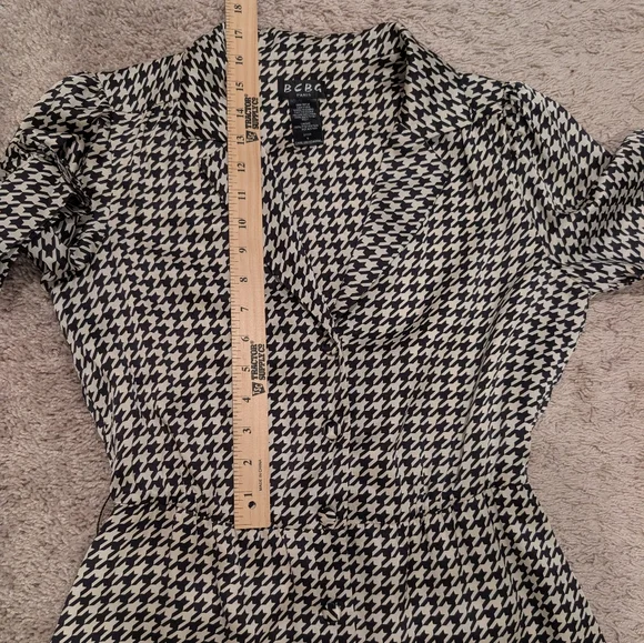 Vintage RARE BCBG Paris Silk Satin Houndstooth Shirt Dress Size 6 - Picture 13 of 16